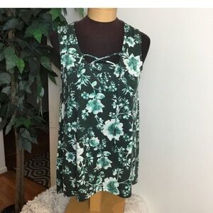 Women's Sonoma Goods for Life Green White Floral Lace-Up V-Neck Tank Top M